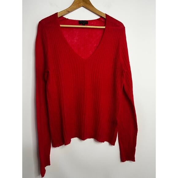 Rag & Bone Joseph V-Neck Sweater Bright Coral, Size Large - Picture 1 of 5